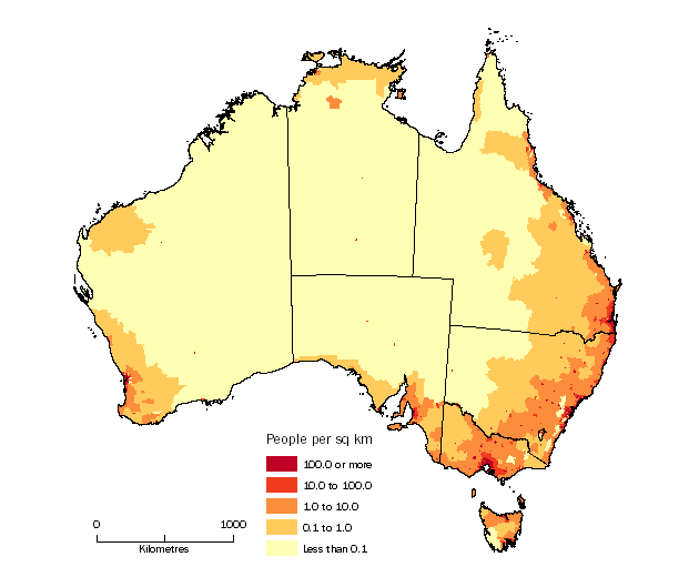 Diagram: POPULATION DENSITY BY SA2, Australia - June 2014