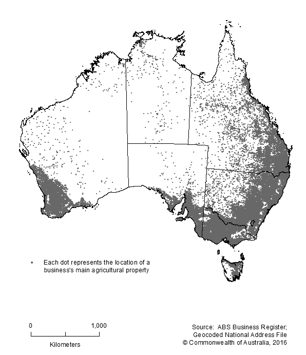Map: Location of Australian farms