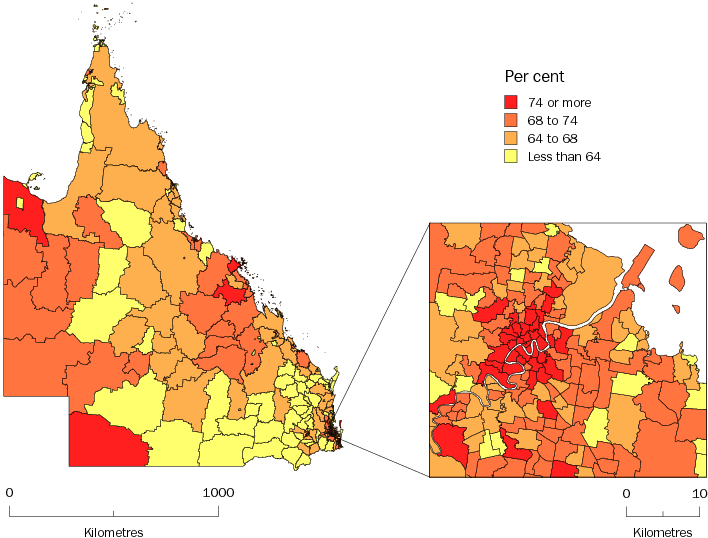 Diagram: WORKING AGE POPULATION (AGED 15-64 YEARS), Statistical Local Areas, Queensland—30 June 2010