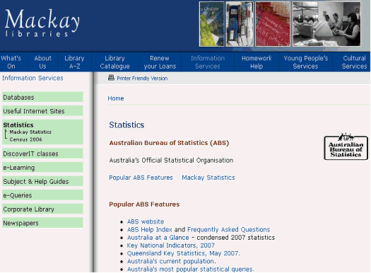 Fig 1. Screenshot of Mackay libraries 'Statistics' webpage