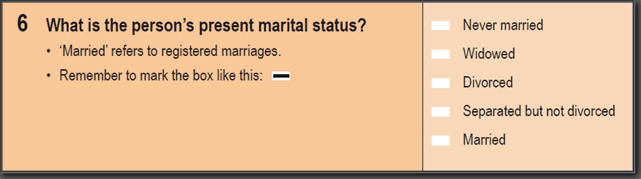 2016 Household Paper Form - Question 6. What is the person's present marital status?