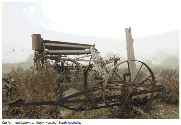 Old Farm Equipment on foggy morning, South Australia