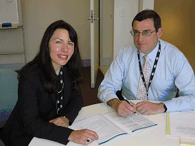 Image: Vince Lazzaro (ABS Victoria Regional Director) and Marie Apostolou (Director, Statistical Coordination Branch) check the first issue of 'Statistics Victoria' for 2007