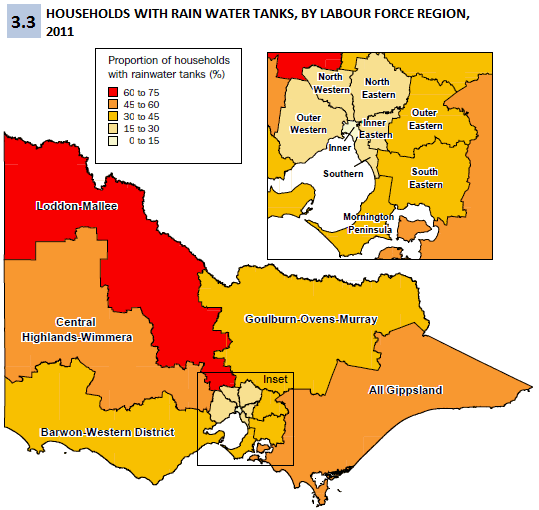 Figure 3.3  Proportion of households with rainwater tanks by Labour Force Region, Victoria 2011