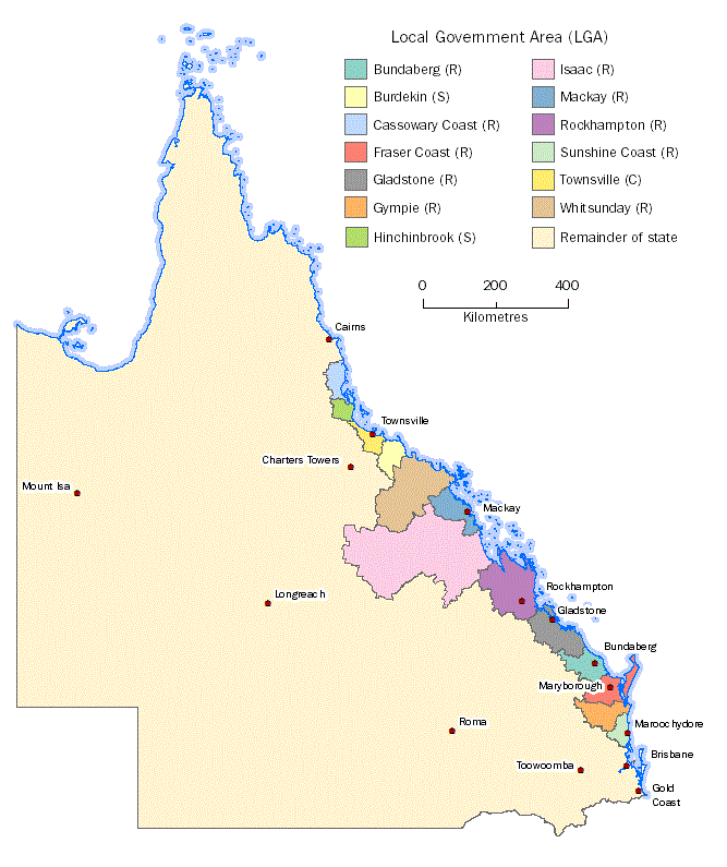 Image is of selected coast local government areas of Queensland