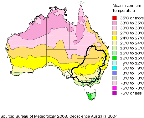 Diagram: 2.5 MEAN MAXIMUM TEMPERATURE, Murray–Darling Basin–2005–06