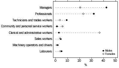 Graph: People who worked only or mainly at home in main or second job, Occupation of job worked at home—By sex