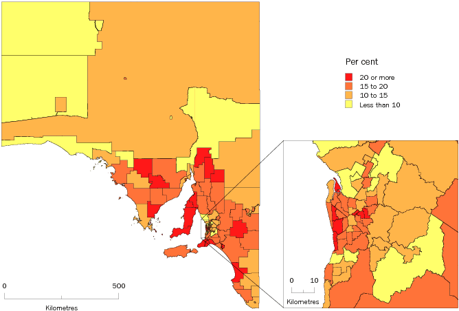 Diagram: POPULATION AGED 65 YEARS AND OVER, Statistical Local Areas, South Australia—30 June 2009
