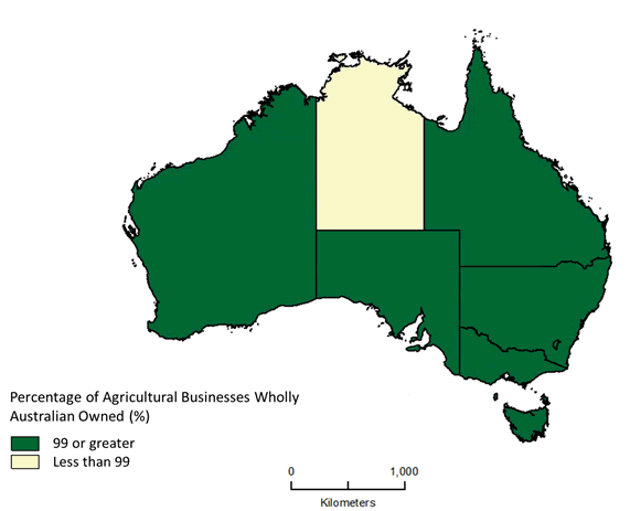 Map: Percentage of agricultural businesses wholly Australian owned