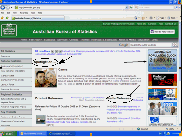 screen shot ABS home page