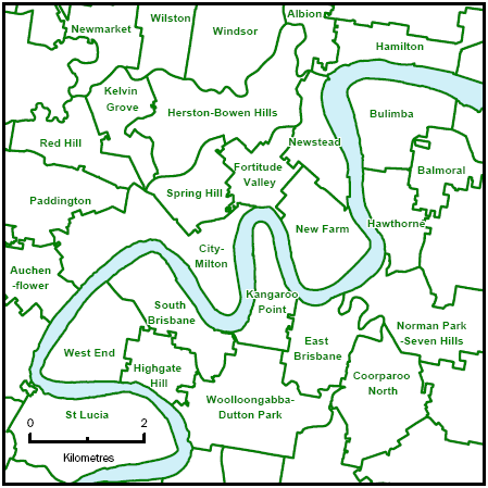 Map: Illustrative SA2 Boundaries for Central Brisbane
