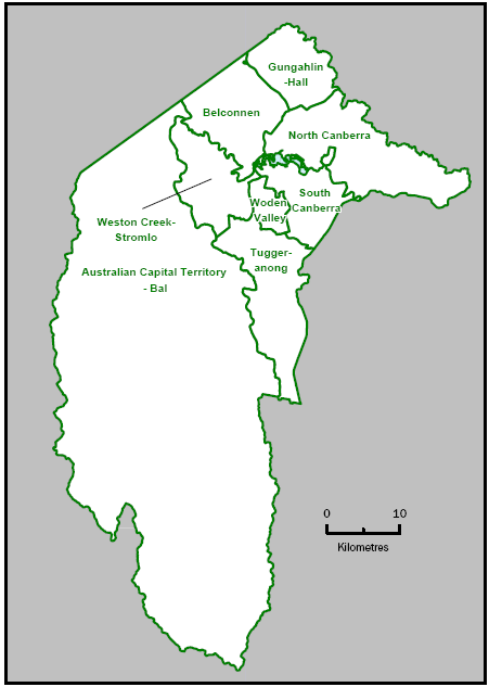Map: Illustrative SA3 Boundaries in Canberra