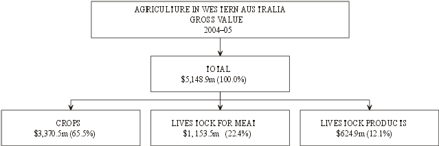 Diagram: Gross value of agriculture in Western Australia in 2004-05