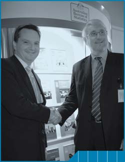Image of Brian Pink and the Hon Chris Bowen at the 2006 Census Social Atlas Launch