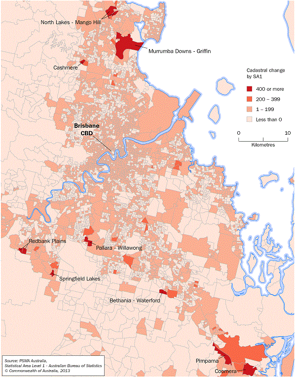 Figure 8: Change in the number of small (0-750 square metres) cadastral parcels by SA1, 2006-2011