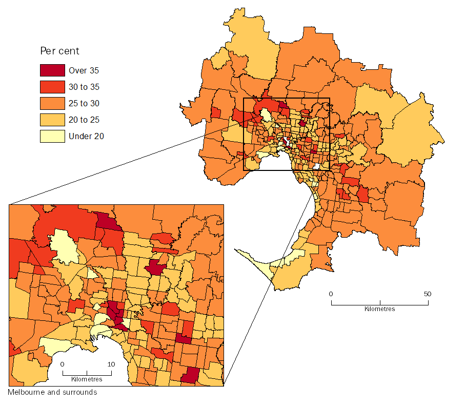 Diagram: POPULATION AGED 8 TO 27 YEARS (iGENERATION), Statistical Areas Level 2, Greater Melbourne - 30 June 2014