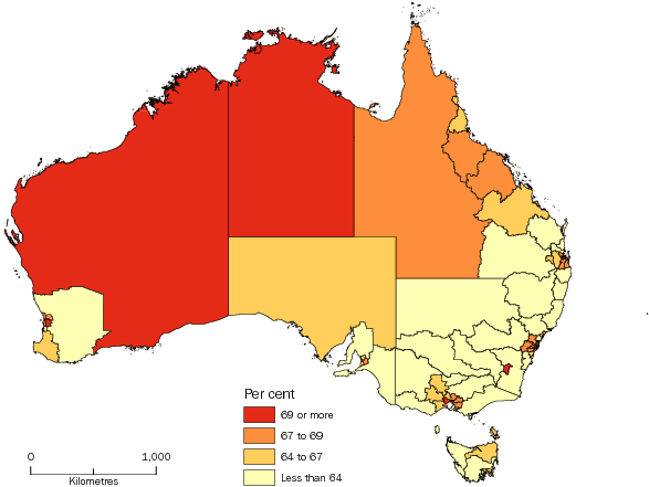 Diagram: WORKING AGE POPULATION (AGED 15-64 YEARS), Statistical Areas Level 4, Australia—30 June 2012