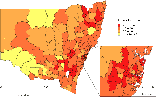 Diagram: SLA POPULATION CHANGE, New South Wales—2008–09