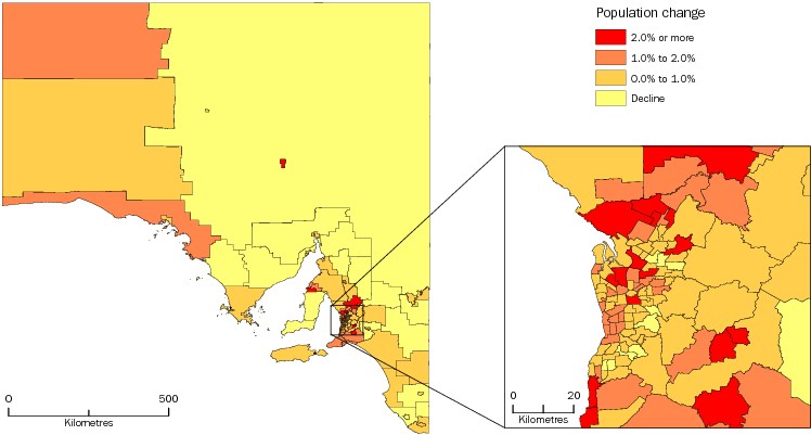 Diagram: SA2 POPULATION CHANGE, South Australia—2011-12