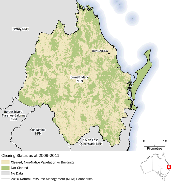 Map 1: Land Cover, Clearing status, Burnett Mary NRM 2009-2011