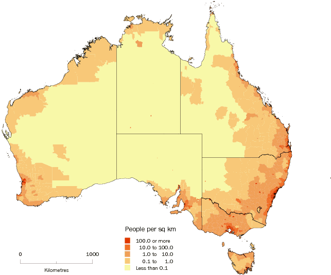 Diagram: Population density across Australia, 2009