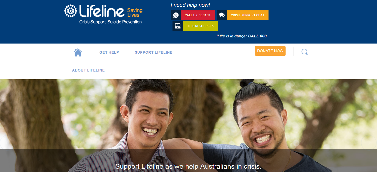 Screenshot of Lifeline website