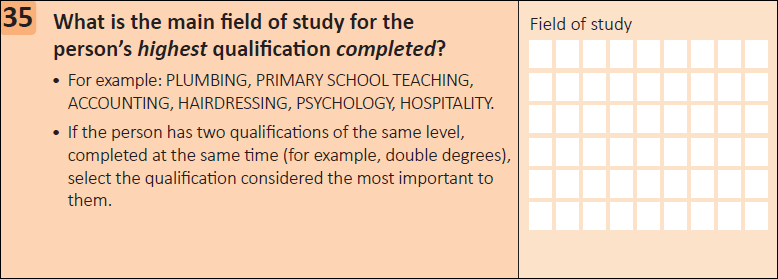 This question seeks information on the main field of study for a person's highest qualification completed.