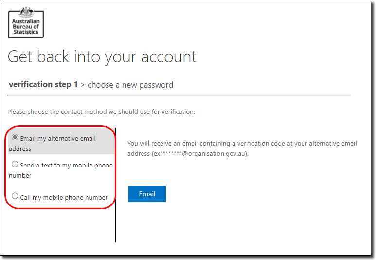 Enter your authentication method to get back into your account