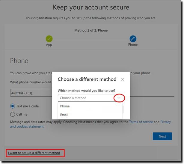 Choose a different authentication method