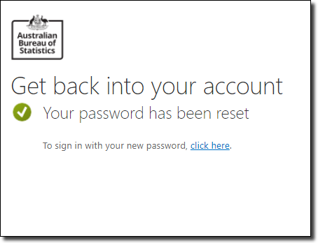 Your password has been reset confirmation screen