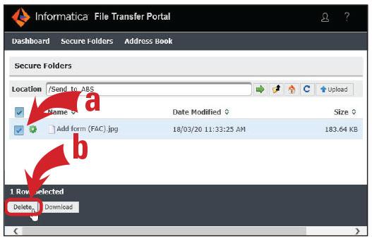 Screen shot of deleting a file steps (a) and (b)