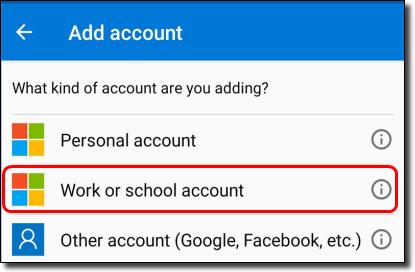 Add a work or school account in the app