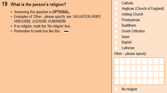 Image of question 19 from the 2011 Census