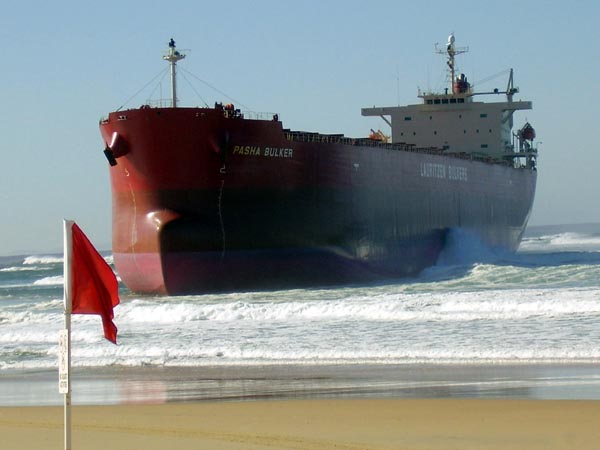 Photograph: 'Pasha Bulker' stranded on Nobbys Beach, Newcastle, June 2007 – courtesy Amy McEneny.