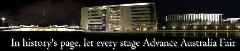 Banner: In history's page, let every stage Advance Australia Fair