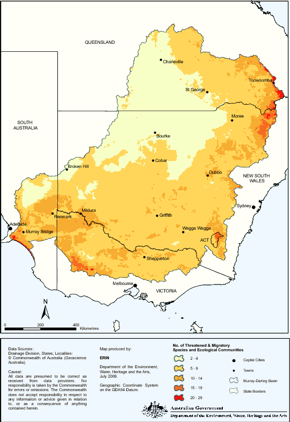 Diagram: 2.17 Number of threatened species and communities, Murray-Darling Basin—2008