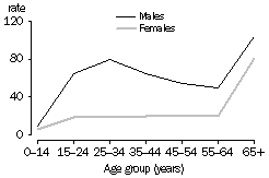 Graph - Age-specific death rates(a) from external causes - 2001