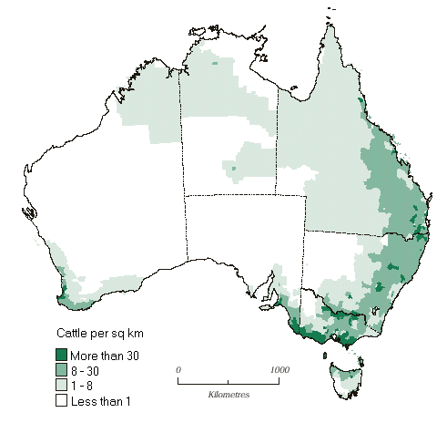 Map - 16.44 CATTLE FOR ALL PURPOSES, Excluding house cows - 31 March 1997(a)