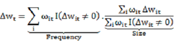 Equation calculates decomposition of wages inflation into two terms measuring frequency and size. 