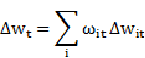 Equation describes calculation of aggregate wage growth at a point in time. 