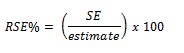 Equation: RSE = (SE/estimate) multiplied by 100