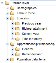 Image: Structure of the TableBuilder with topic headings and subheadings 