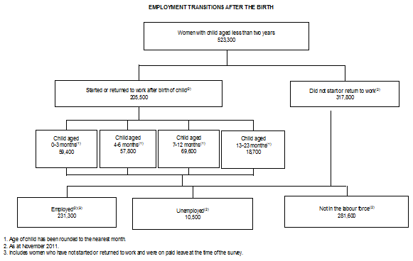 Diagram: Employment transitions after the birth