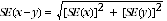 Equation: The SE of x minus y equals the square root of all of the square of the SE of x plus the square of the SE of y