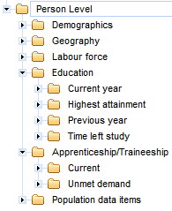 Data item categories/groupings in the TableBuilder