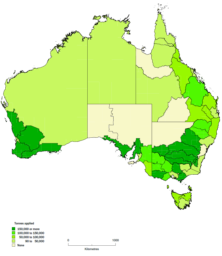 Map: Tonnes of fertiliser applied by NRM