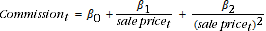 Equation: Model of the commission rate as a function of the inverse of a sale price of a house