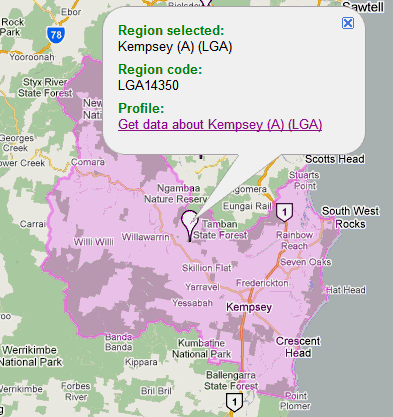 image: Google map of Kempsey LGA