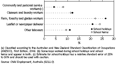 Graph: 8.36 Selected occupations(a), main job held by boys(b)
