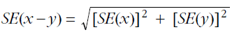 Image illustrates the formula for an approximate standard error as SE(x - y) = √[SE(x)]� + [SE(y)]�